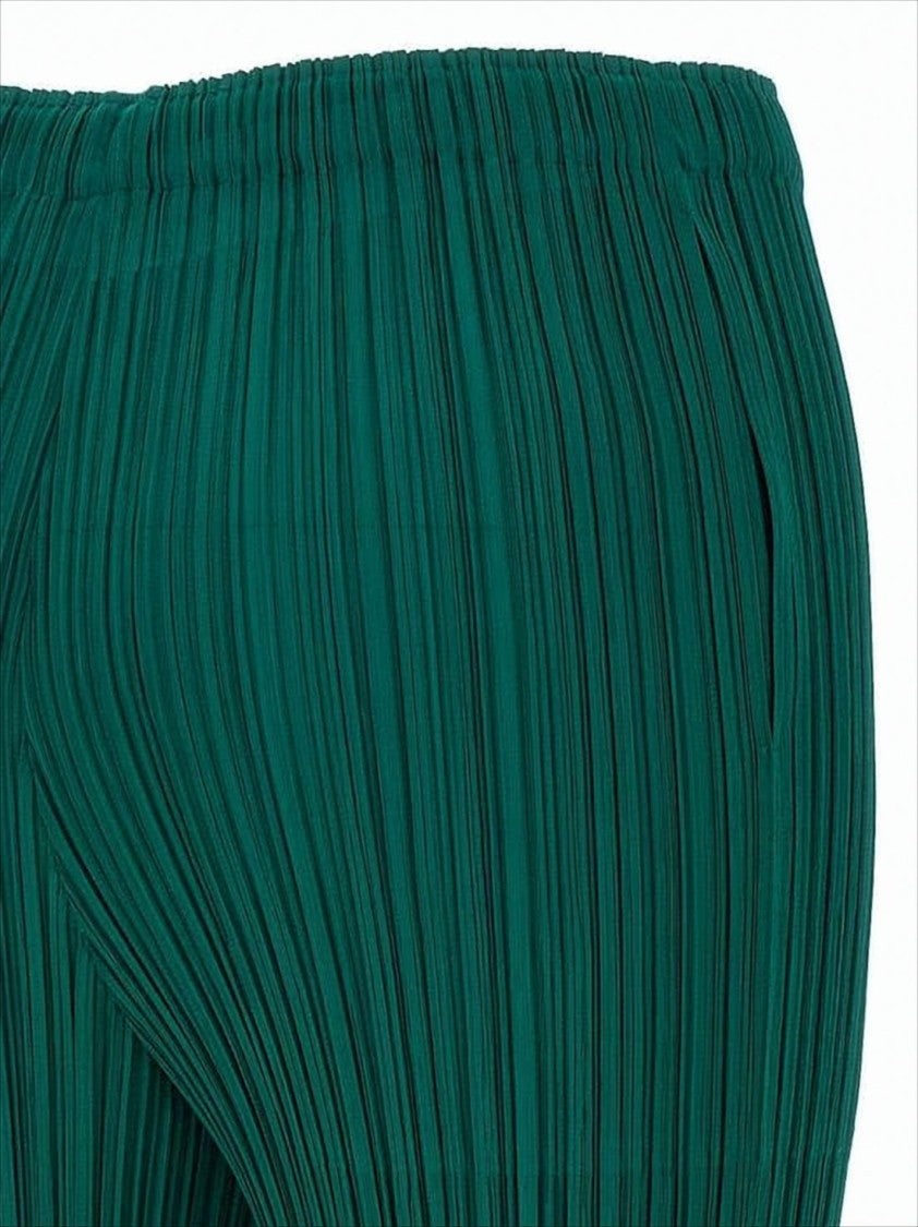 Pleats Please Pleated Green Track Pants With Tapered Legs