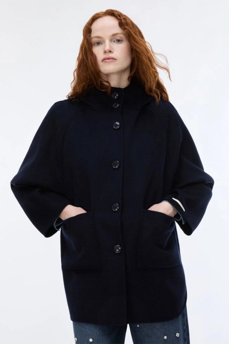 I Blues Navy Hooded Cape-Style Jacket