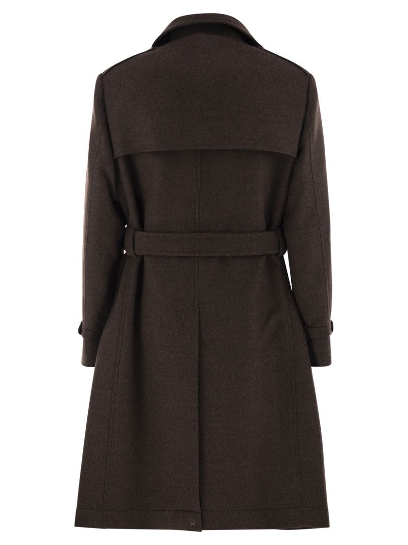 Brunello Cucinelli Classic Brown Wool Trench Coat