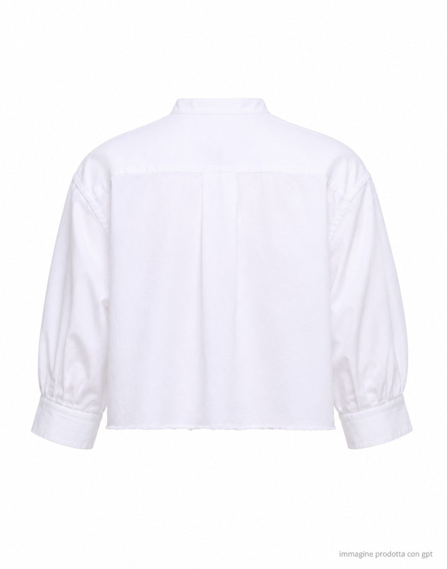 Cellar Door White Loren Cropped Cotton Shirt