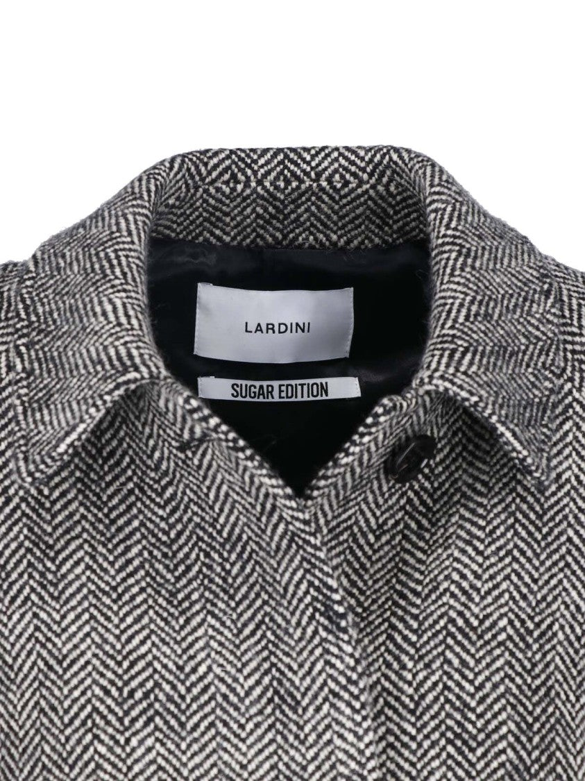 Lardini Grey Wool Herringbone Belted Coat