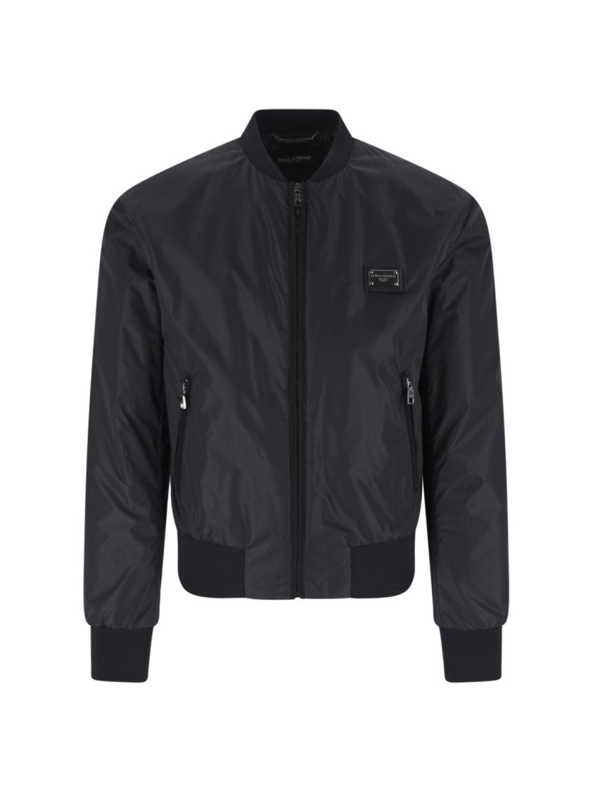 Dolce & Gabbana Black Sleek Ribbed Trim Bomber Jacket
