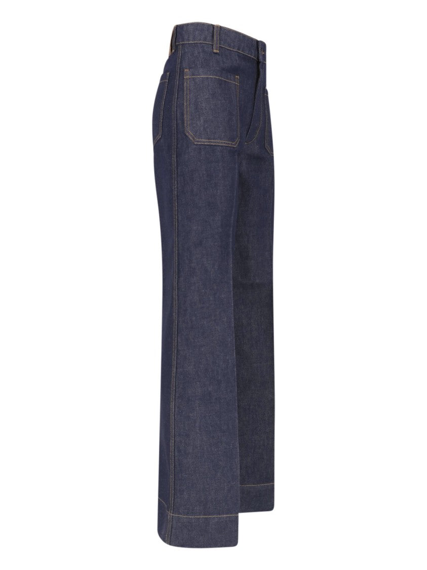 Victoria Beckham Wide-Leg High-Waisted Jeans With Contrast Stitching