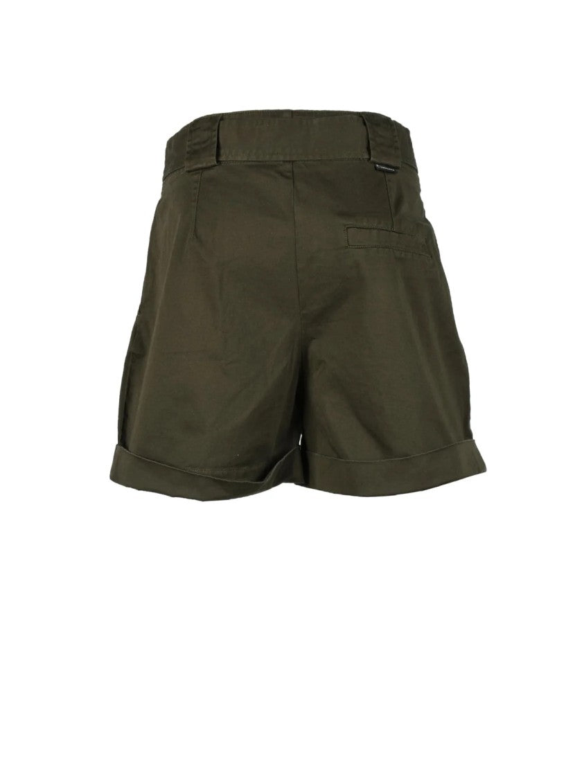 Woolrich Forest Green Cotton-Blend High-Waisted Shorts