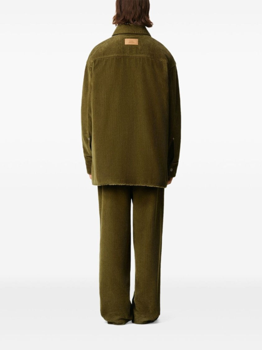 Ami Paris Olive Green Corduroy Shirt