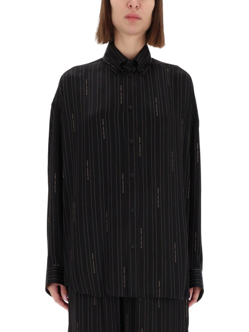 Balenciaga Cocoon Pinstriped Viscose Shirt