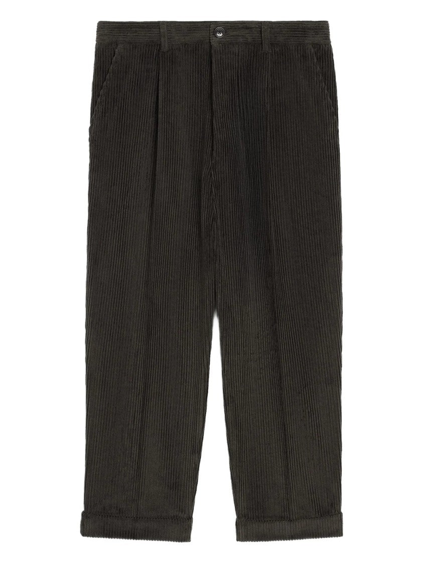 Ami Charcoal Grey Corduroy Pleated Cuffed Trousers