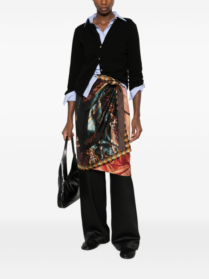 Dries Van Noten Abstract Pattern Plaid Trim Wrap Skirt