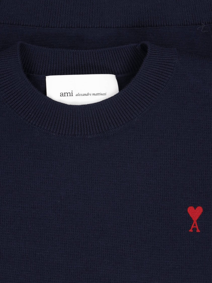 Ami Paris Blue Ami De Cœur Wool Sweater
