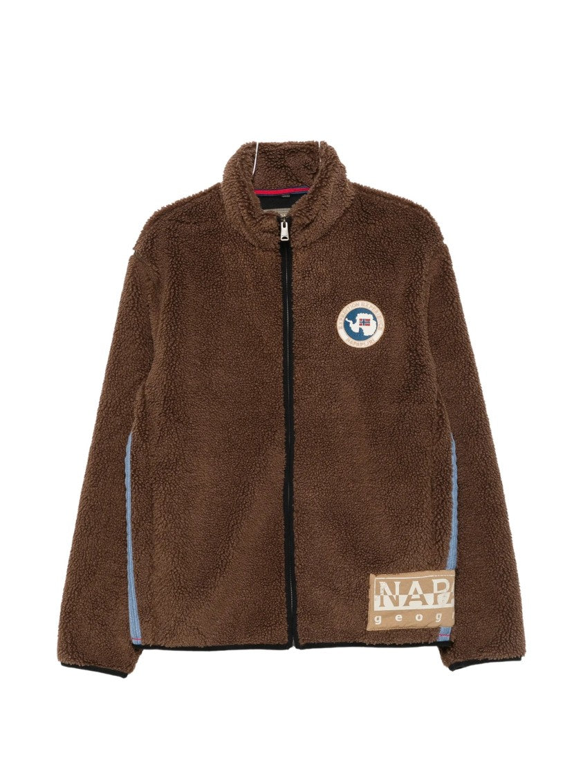 Napapijri Archive Fleece Brown Stand Collar Polyester Fleece Jacket