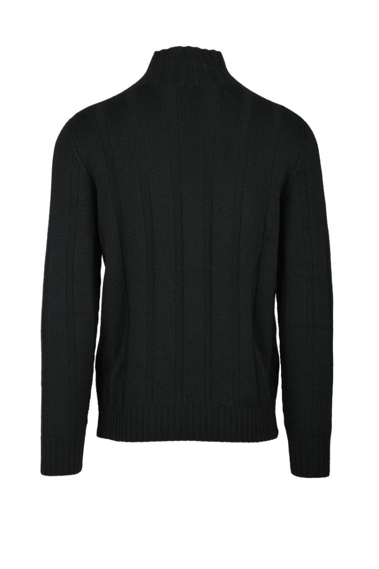 H953 Black Merino Wool Men's Mock Neck Sweater