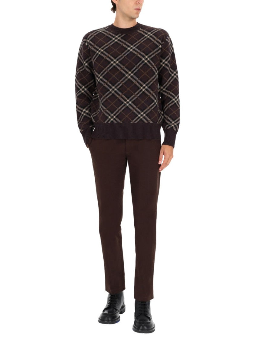 Burberry Diamond Plaid Knit Sweater In Rich Brown