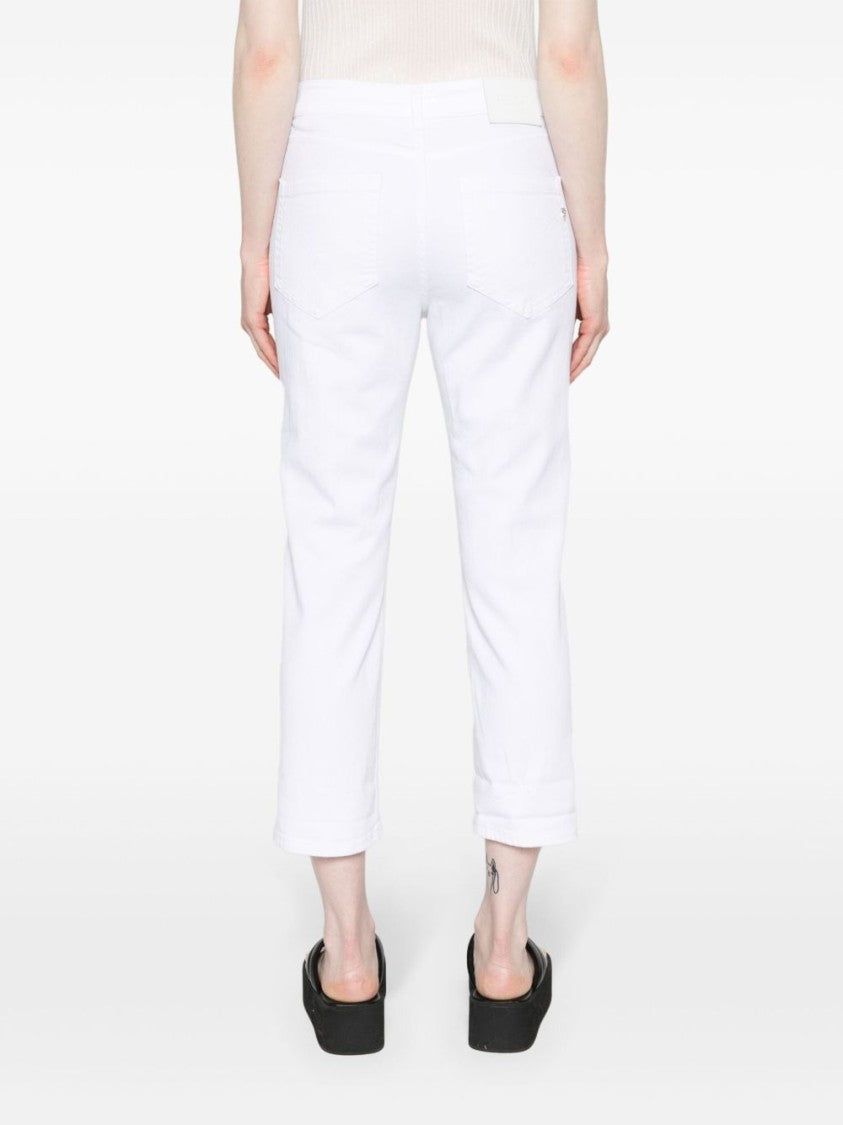 Dondup Slim-Cut White Denim Jeans With Silver Logo Accents