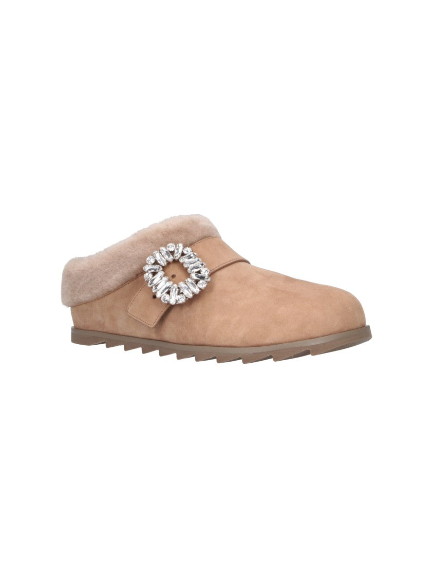 Roger Vivier Brown Slidy Viv Suede Shearling Mules