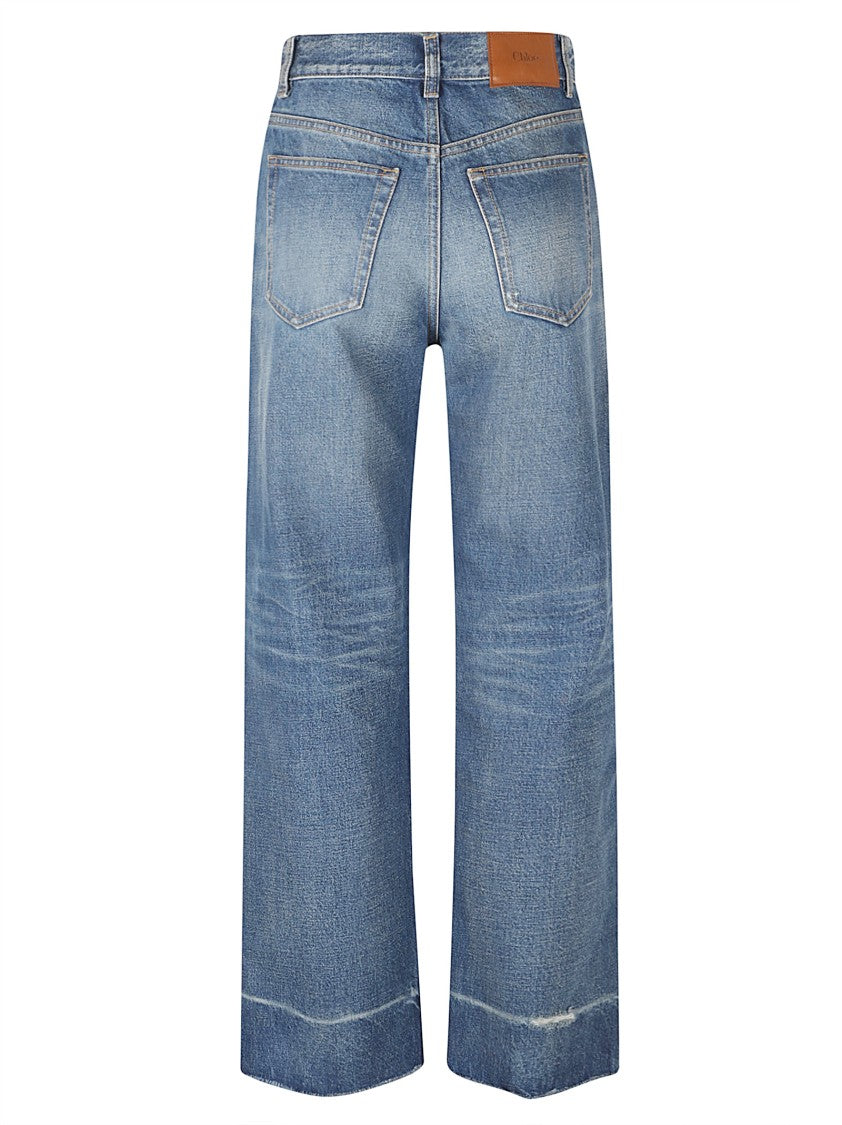 Chloé Indigo Cotton Fringed Flared Jeans