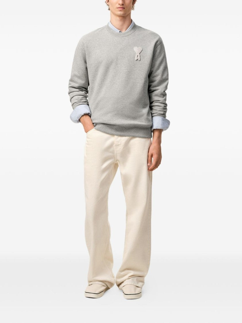 Ami Paris Grey Crochet Patch Tonal Embroidery Sweatshirt