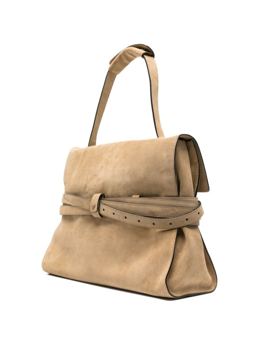 Moschino Beige Leather Suede Buckle Belt Bag
