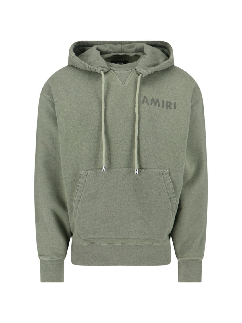 Amiri Muted Green Hoodie With Kangaroo Pocket And Drawstring Hood
