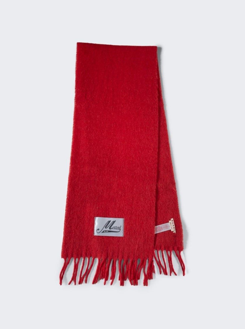 Marni Textured Red Scarf With Fringed Edges