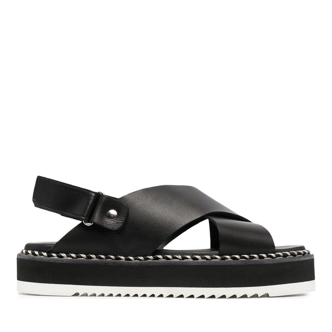 Agl Black Marta Leather Flat Platform Sandals