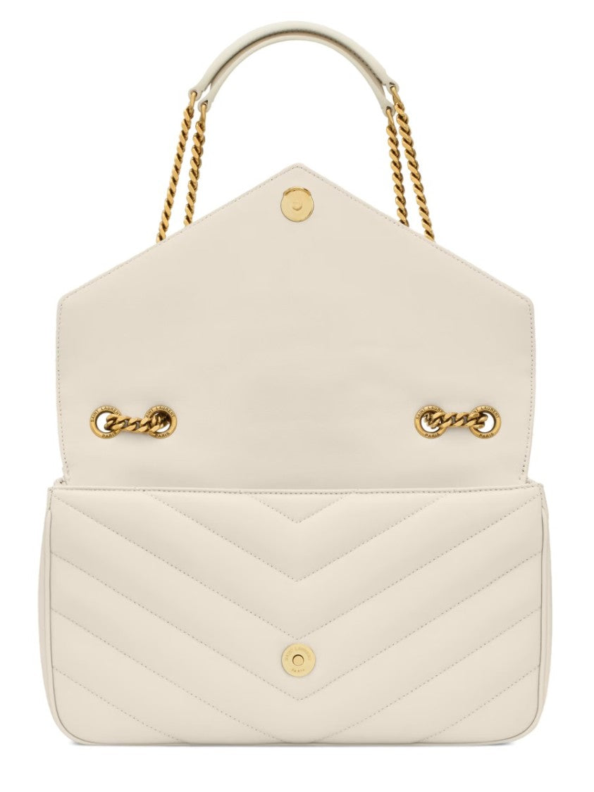 Saint Laurent Chevron Quilted Medium Leather Handbag With Gold-Tone Accents