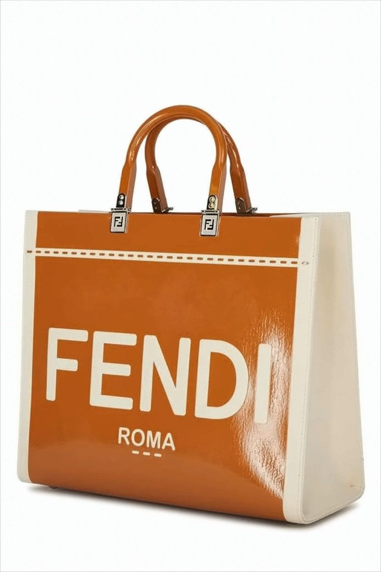 Fendi Glossy Orange Patent Leather Tote Bag