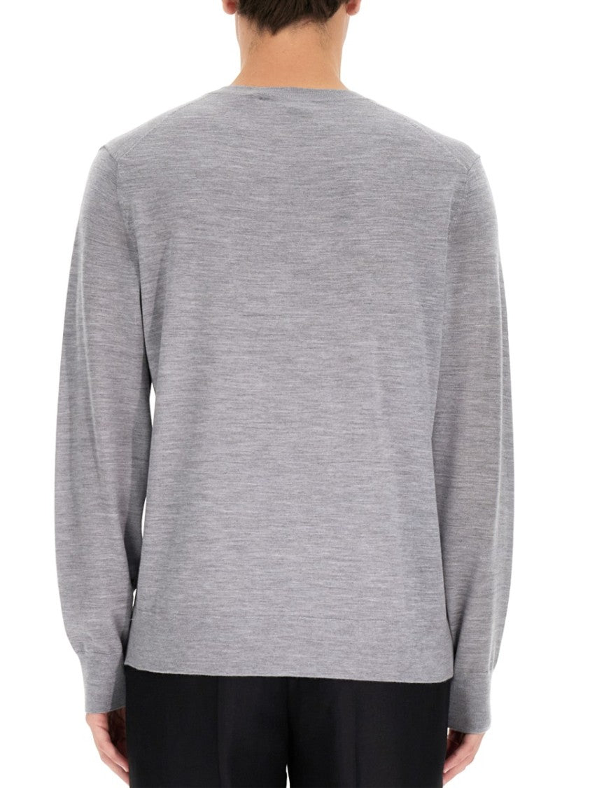 Theory Long-Sleeved Grey Wool Top With Classic Crew Neckline