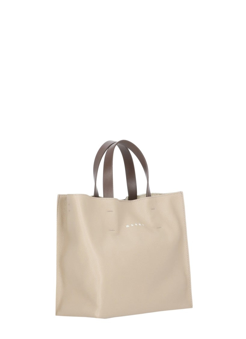 Marni Two-Tone Leather Shoulder Bag With Embroidered Logo