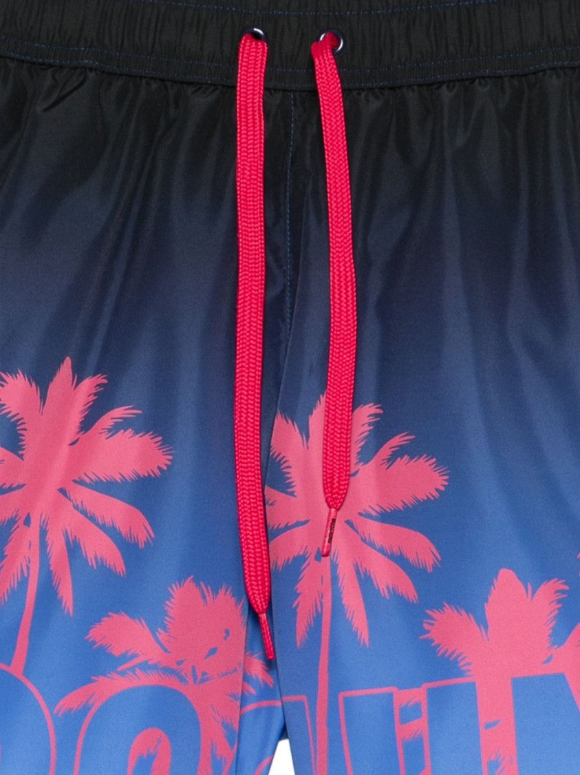 Moschino Gradient Print Swim Shorts With Palm Tree Design