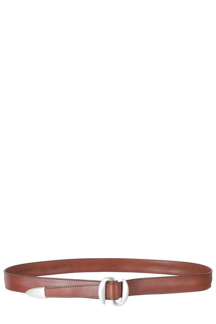 Orciani Brown Broken O Silver-Finish Buckled Leather Belt
