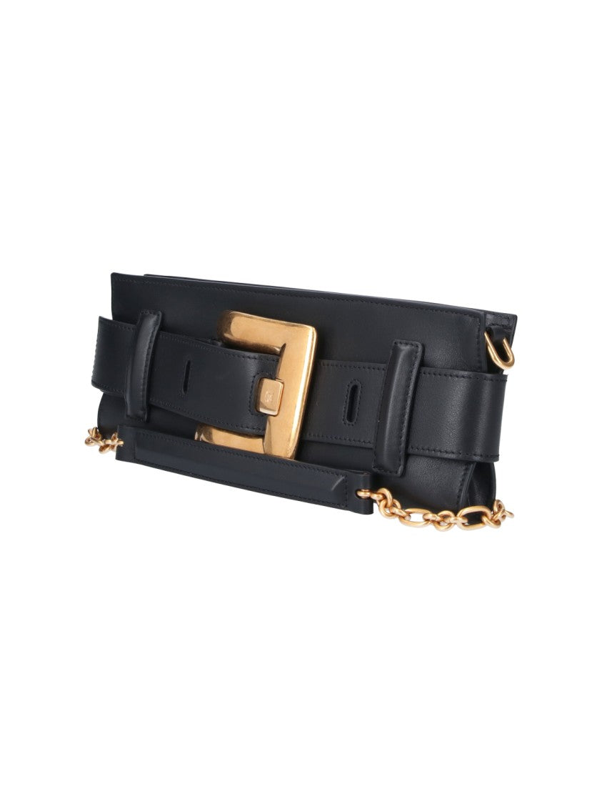 Balmain Black Anthem Calf Leather Chain Clutch