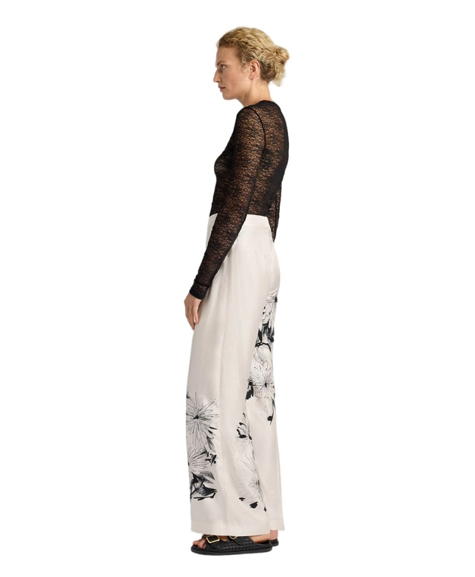 Momonì Placed Floral Print Silk Twill Wide-Leg Pants