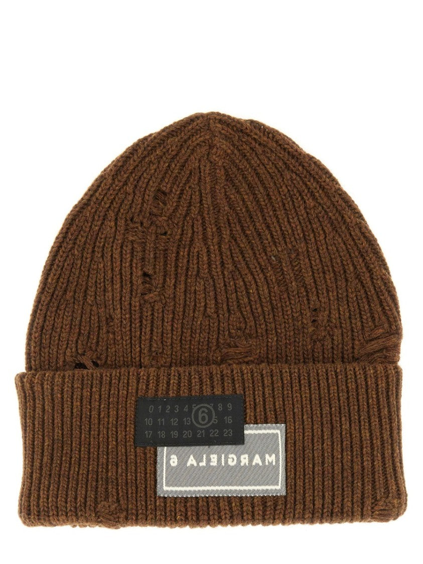 Mm6 By Maison Margiela Ribbed Wool Blend Beanie Hat