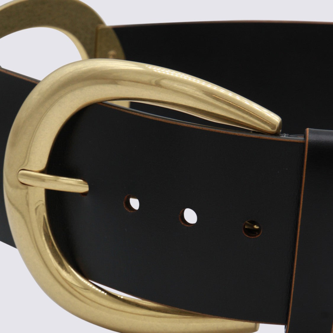 Chloé Wide Black Leather Belt With Polished Gold-Tone Buckle