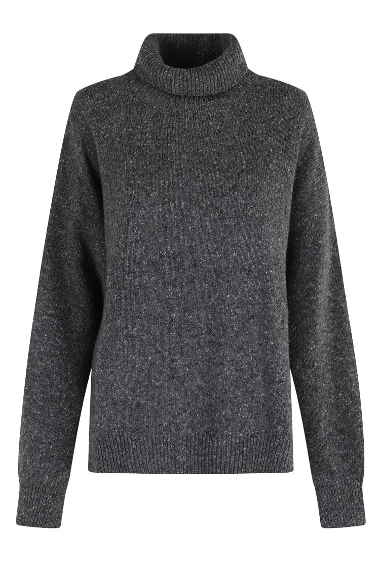 Department Five High Neck Dark Gray Melange Sweater With Side Slits