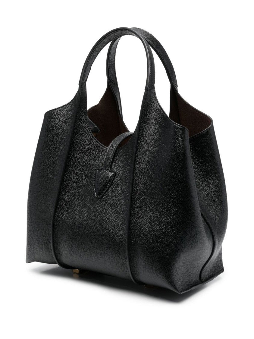 Tod's Spacious Black Leather Tote With Gold-Tone Buckle Closure