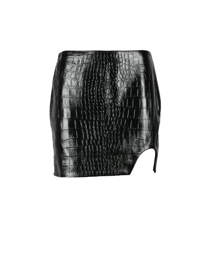 Patrizia Pepe Black Crocodile Textured Leather Mini Skirt