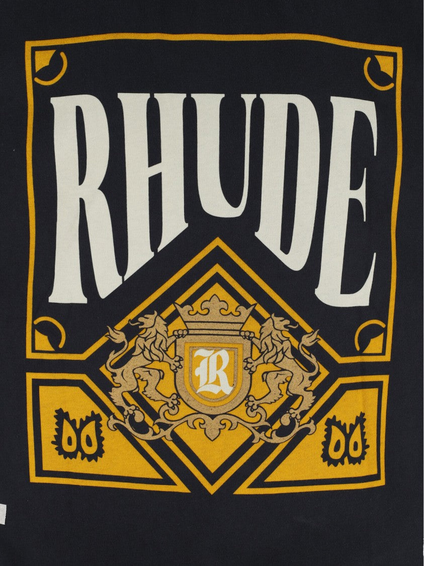 Rhude Black Cropped Graphic Ornate Logo T-Shirt