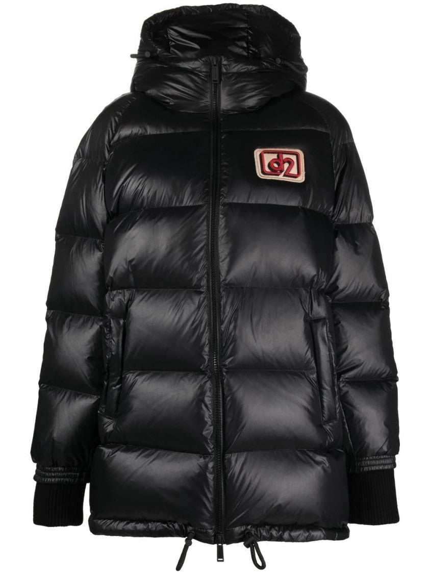 Dsquared2 Glossy Quilted Down Puffer Jacket With High Collar And Logo Patch