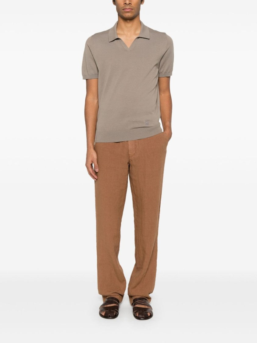 Corneliani Brown Short-Sleeved Sweater With Classic Polo Collar