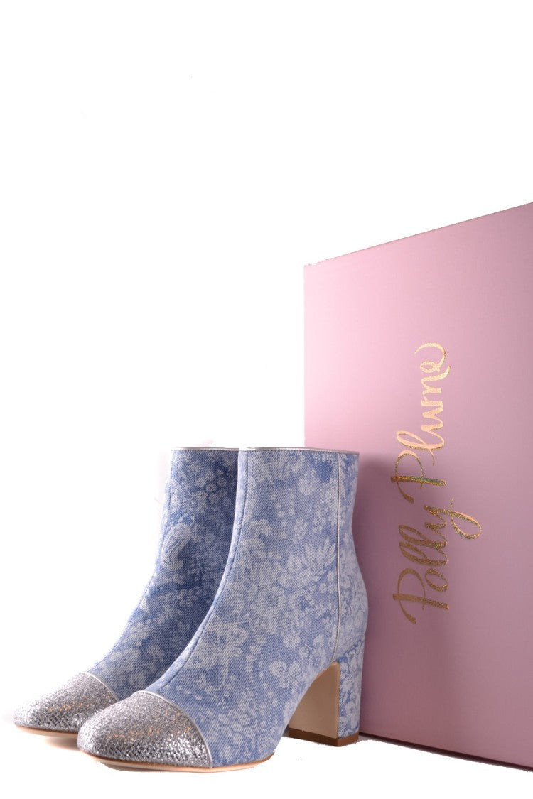 Polly Plume Textured Blue Ankle Boots With Block Heel
