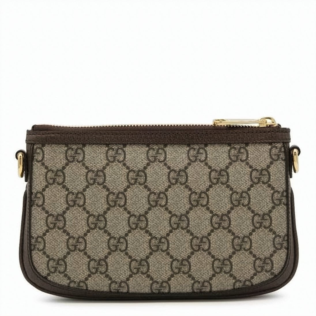 Gucci Monogram Canvas Crossbody Bag With Leather Trim