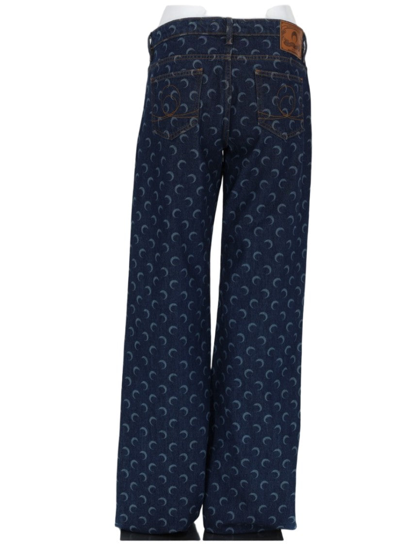 Marine Serre Indigo Crescent Moon Cotton Jeans