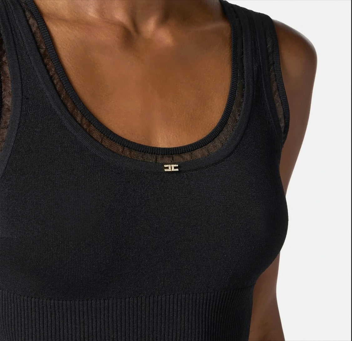 Elisabetta Franchi Ribbed Knit Top With Jewel Logo