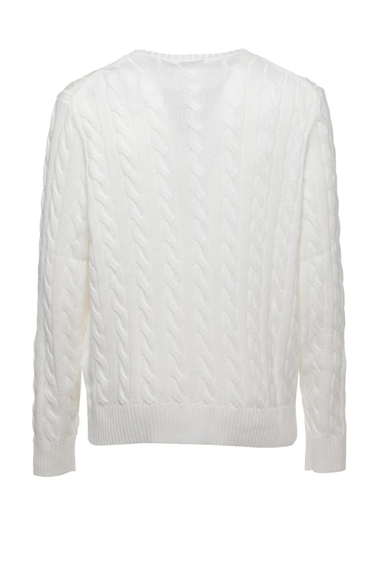 Polo Ralph Lauren White Pony Braided Cotton Sweater