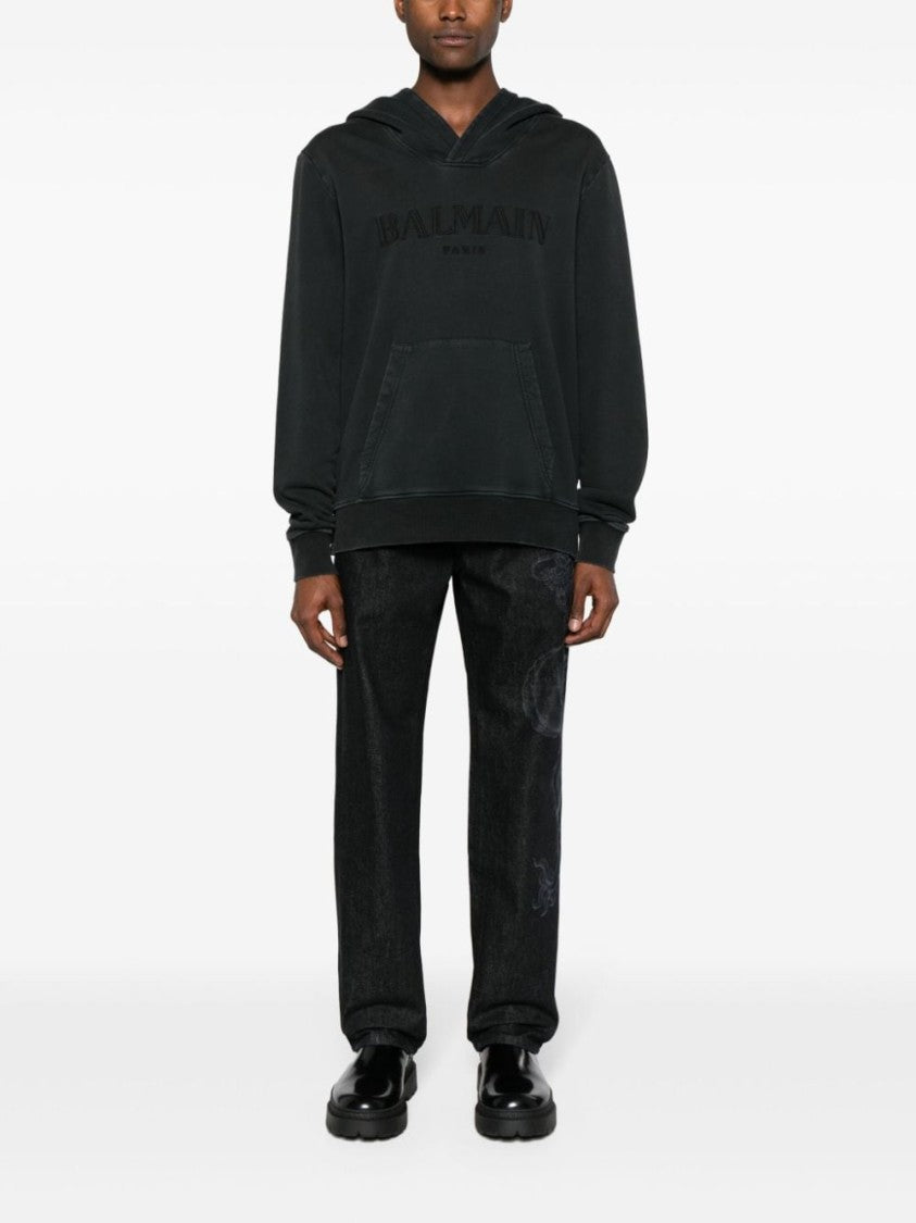 Balmain Charcoal Grey Cotton Jersey Hoodie