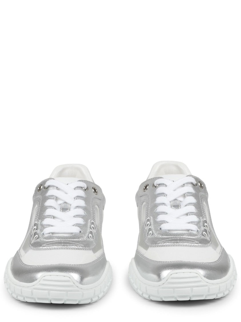 Dior Metallic Silver Leather Lace-Up Sneakers