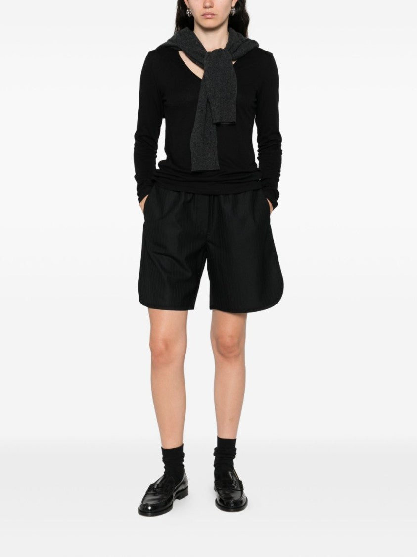 Majestic Filatures Long-Sleeved Black V-Neck Sweater In Cotton-Cashmere Blend