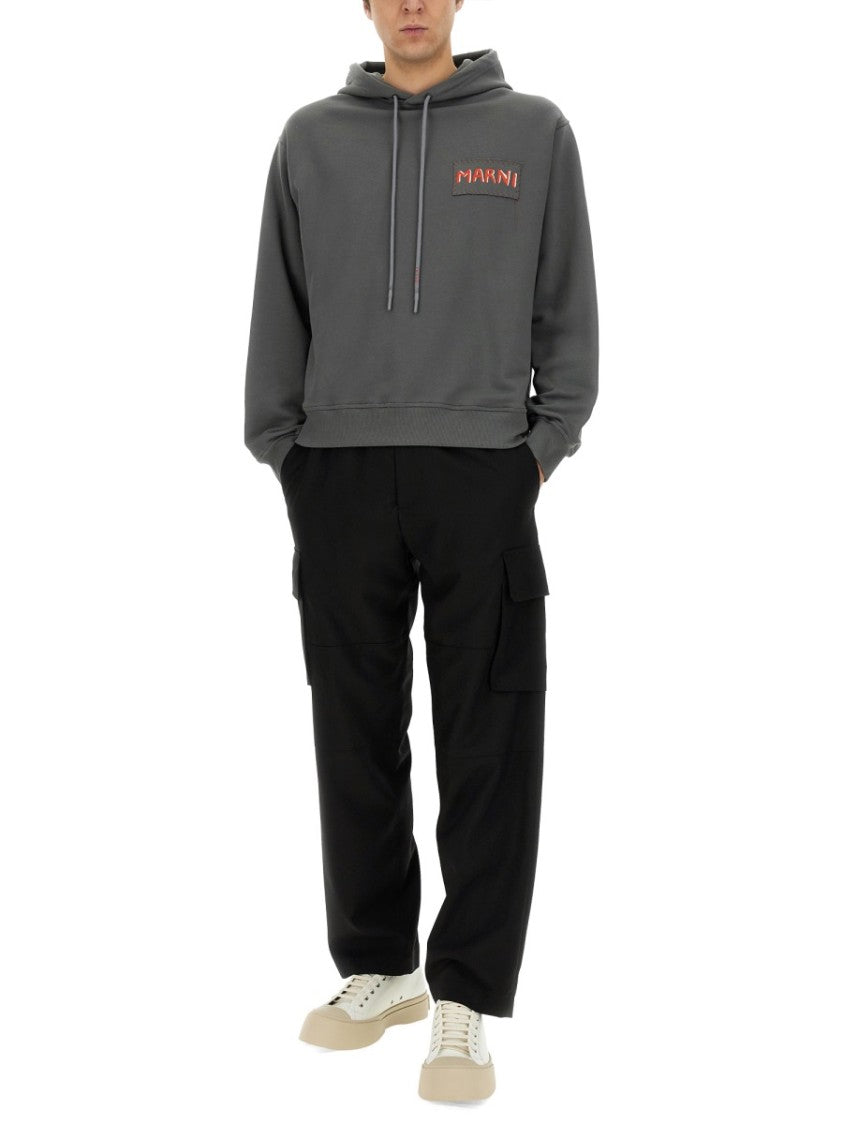 Marni Relaxed-Fit Grey Hoodie With Drawstring