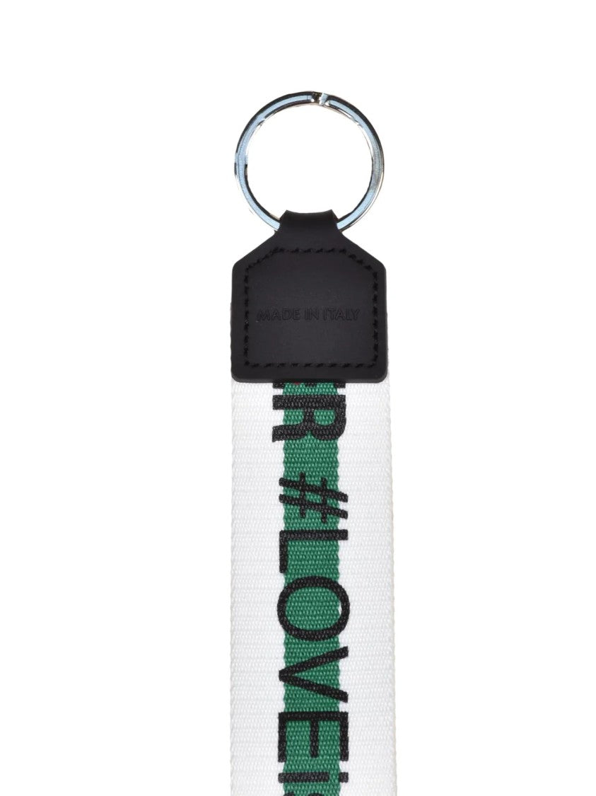 Dolce & Gabbana White/Green Embossed Leather Polyester Keychain